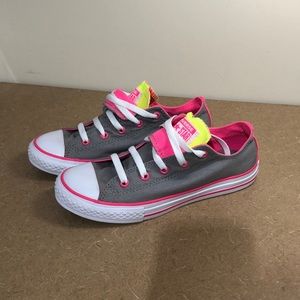 Converse Double Tongue Youth. Size 3. Hot Pink, Neon Yellow, Gray